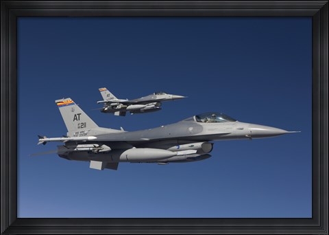 Framed Two F-16&#39;s in a Blue Sky Print