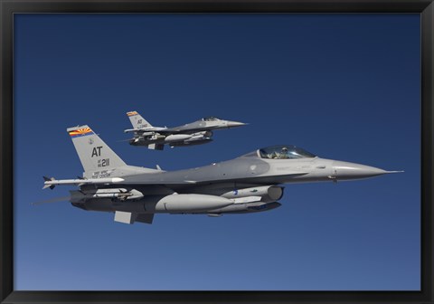 Framed Two F-16&#39;s in a Blue Sky Print