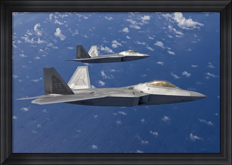 Framed Two F-22 Raptors During a Training Mission Print