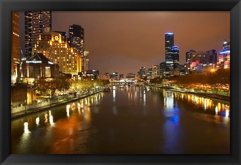 Framed Australia, Victoria, Melbourne, Yarra River, City Skyline Print