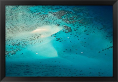 Framed Upolu Cay and Dive Boats, Great Barrier Reef Marine Park, Australia Print