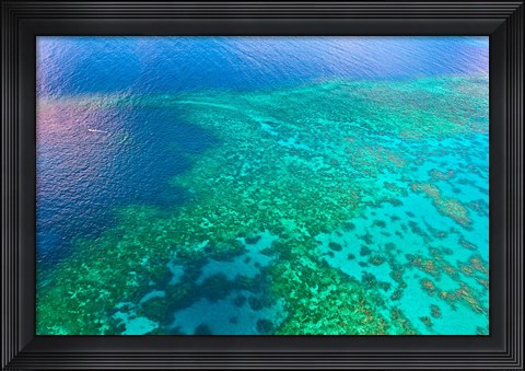 Framed Aerial view of the Great Barrier Reef, Queensland, Australia Print