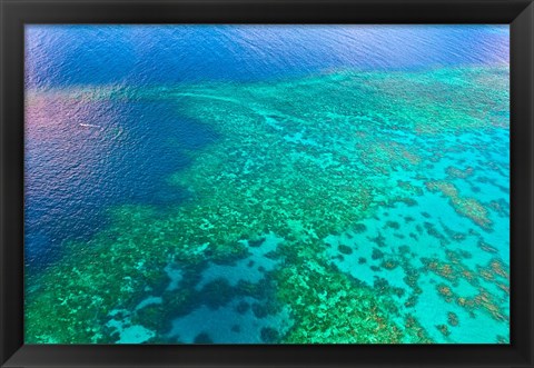 Framed Aerial view of the Great Barrier Reef, Queensland, Australia Print