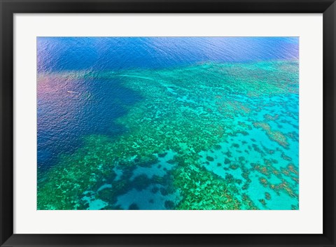 Framed Aerial view of the Great Barrier Reef, Queensland, Australia Print