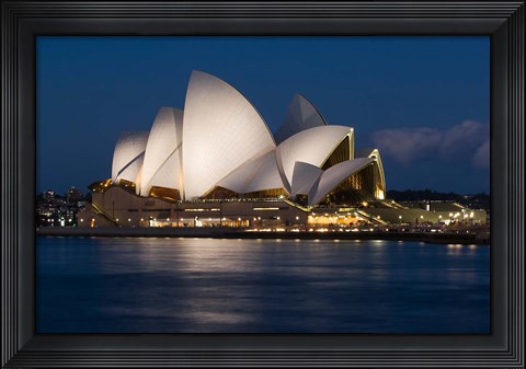 Framed Australia, Sydney Opera House at night on waterfront Print