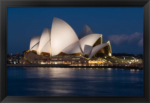 Framed Australia, Sydney Opera House at night on waterfront Print