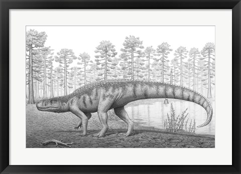 Framed Chirotherium Roams a Prehistoric Era Landscape Print