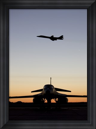 Framed B-1B Lancer Takes Off at Sunset from Dyess Air Force Base, Texas Print