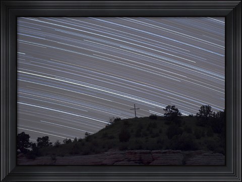 Framed Star Trails over a cross in Oklahoma Print