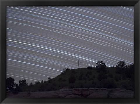 Framed Star Trails over a cross in Oklahoma Print