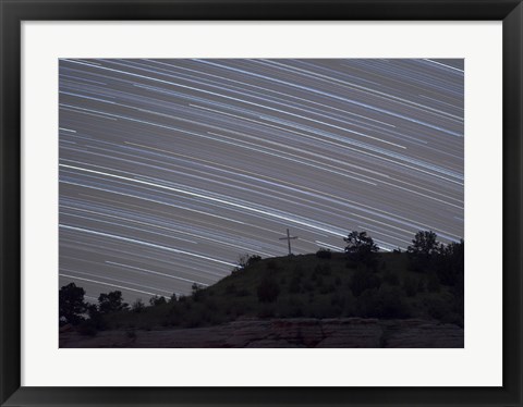 Framed Star Trails over a cross in Oklahoma Print