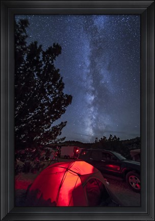 Framed Milky Way Sets Behind a Glowing Tent, Oklahoma Print