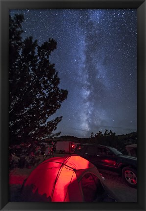 Framed Milky Way Sets Behind a Glowing Tent, Oklahoma Print