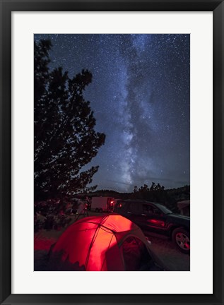 Framed Milky Way Sets Behind a Glowing Tent, Oklahoma Print