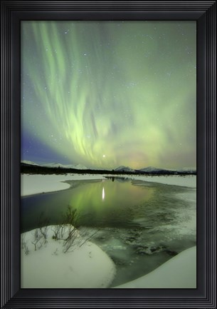 Framed Aurora Borealis over a creek, Yukon, Canada Print