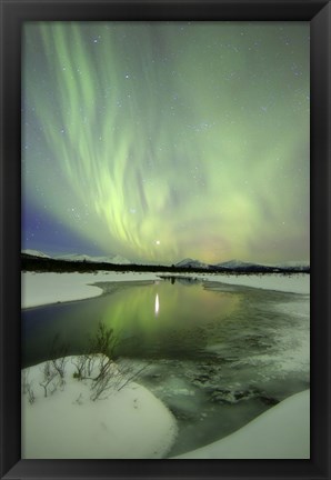 Framed Aurora Borealis over a creek, Yukon, Canada Print