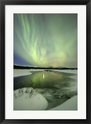 Framed Aurora Borealis over a creek, Yukon, Canada Print