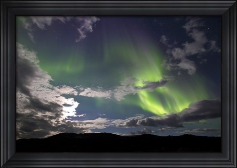 Framed Aurora Borealis with Moonlight at Fish Lake, Yukon, Canada Print