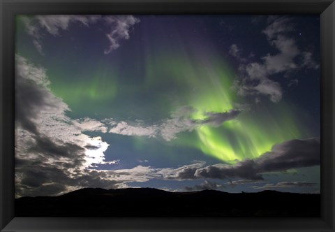 Framed Aurora Borealis with Moonlight at Fish Lake, Yukon, Canada Print