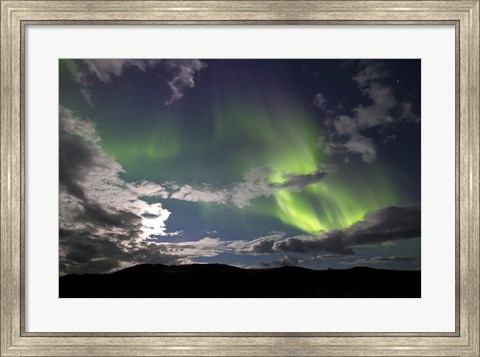 Framed Aurora Borealis with Moonlight at Fish Lake, Yukon, Canada Print