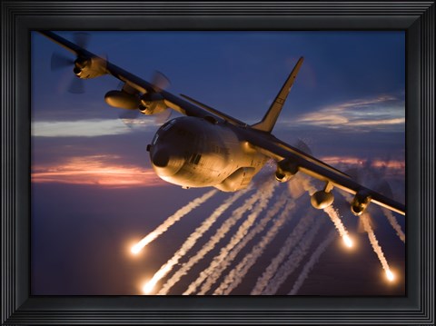 Framed C-130 Hercules Releases Flares Print