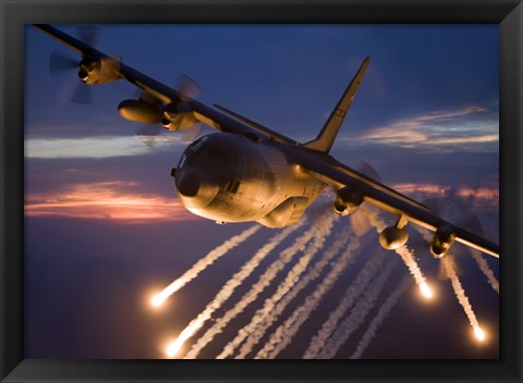 Framed C-130 Hercules Releases Flares Print