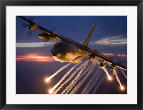 Framed C-130 Hercules Releases Flares Print