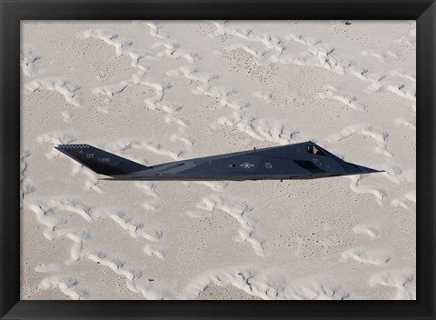 Framed F-117 Nighthawk Flies over White Sands National Monument, New Mexico Print