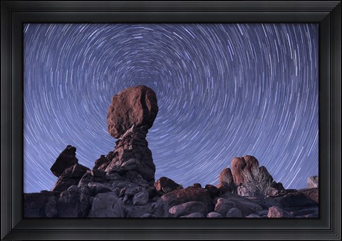 Framed Star trails around the Northern Pole Star, Arches National Park, Utah Print