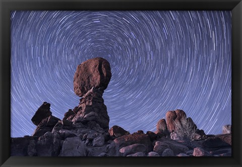 Framed Star trails around the Northern Pole Star, Arches National Park, Utah Print