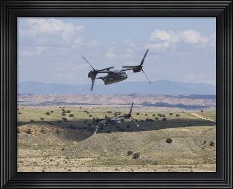 Framed Two CV-22 Osprey&#39;s Low Level Flying over New Mexico Print
