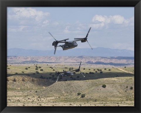 Framed Two CV-22 Osprey&#39;s Low Level Flying over New Mexico Print