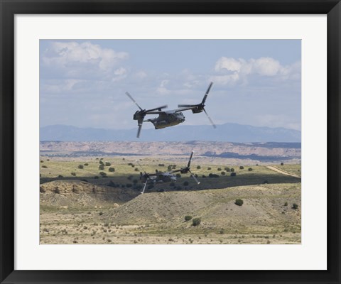 Framed Two CV-22 Osprey&#39;s Low Level Flying over New Mexico Print