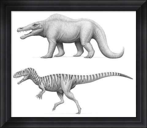 Framed Megalosaurus Bucklandii, Past and Present Print