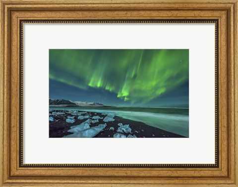 Framed Aurora Borealis over the Ice Beach near Jokulsarlon, Iceland Print
