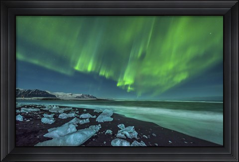 Framed Aurora Borealis over the Ice Beach near Jokulsarlon, Iceland Print