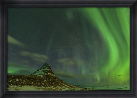 Framed Northern Lights over Mount Kirkjufell in Iceland Print