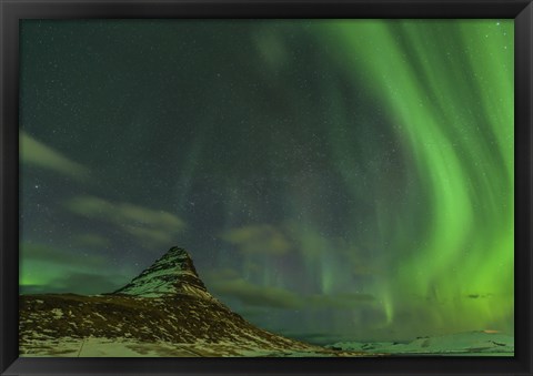 Framed Northern Lights over Mount Kirkjufell in Iceland Print