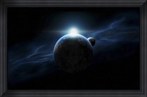 Framed Dawn Breaks on Alien Planet Print