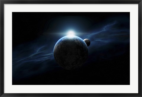 Framed Dawn Breaks on Alien Planet Print