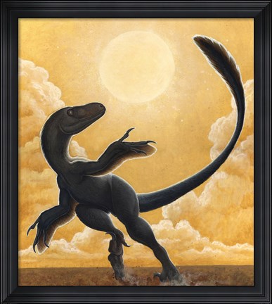 Framed Deinonychus Antirrhopus Dancing in the Sun Print