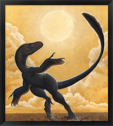 Framed Deinonychus Antirrhopus Dancing in the Sun Print