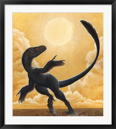 Framed Deinonychus Antirrhopus Dancing in the Sun Print