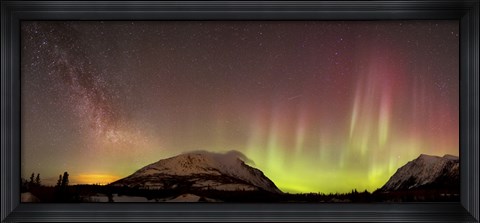 Framed Red Aurora Borealis and Milky Way over Carcross Desert, Canada Print