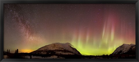 Framed Red Aurora Borealis and Milky Way over Carcross Desert, Canada Print