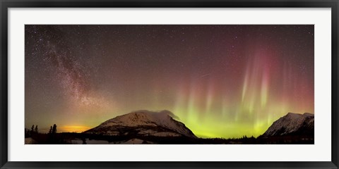 Framed Red Aurora Borealis and Milky Way over Carcross Desert, Canada Print