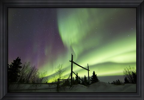 Framed Aurora Borealis over a Ranch, Whitehorse, Yukon, Canada Print