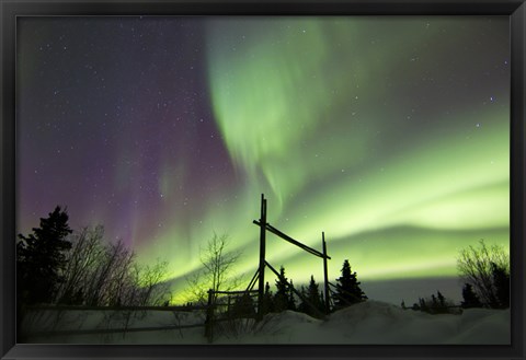 Framed Aurora Borealis over a Ranch, Whitehorse, Yukon, Canada Print