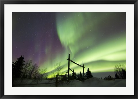 Framed Aurora Borealis over a Ranch, Whitehorse, Yukon, Canada Print