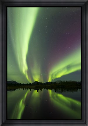 Framed Aurora borealis over Fish lake, Whitehorse, Yukon, Canada (vertical) Print